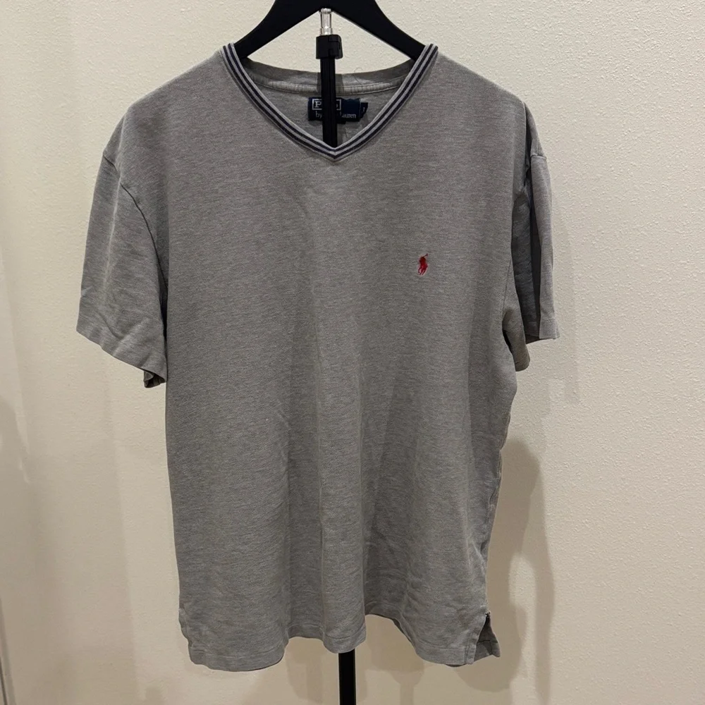 Ralph Lauren Gray V-Neck Short Sleeve Polo with Red Pony